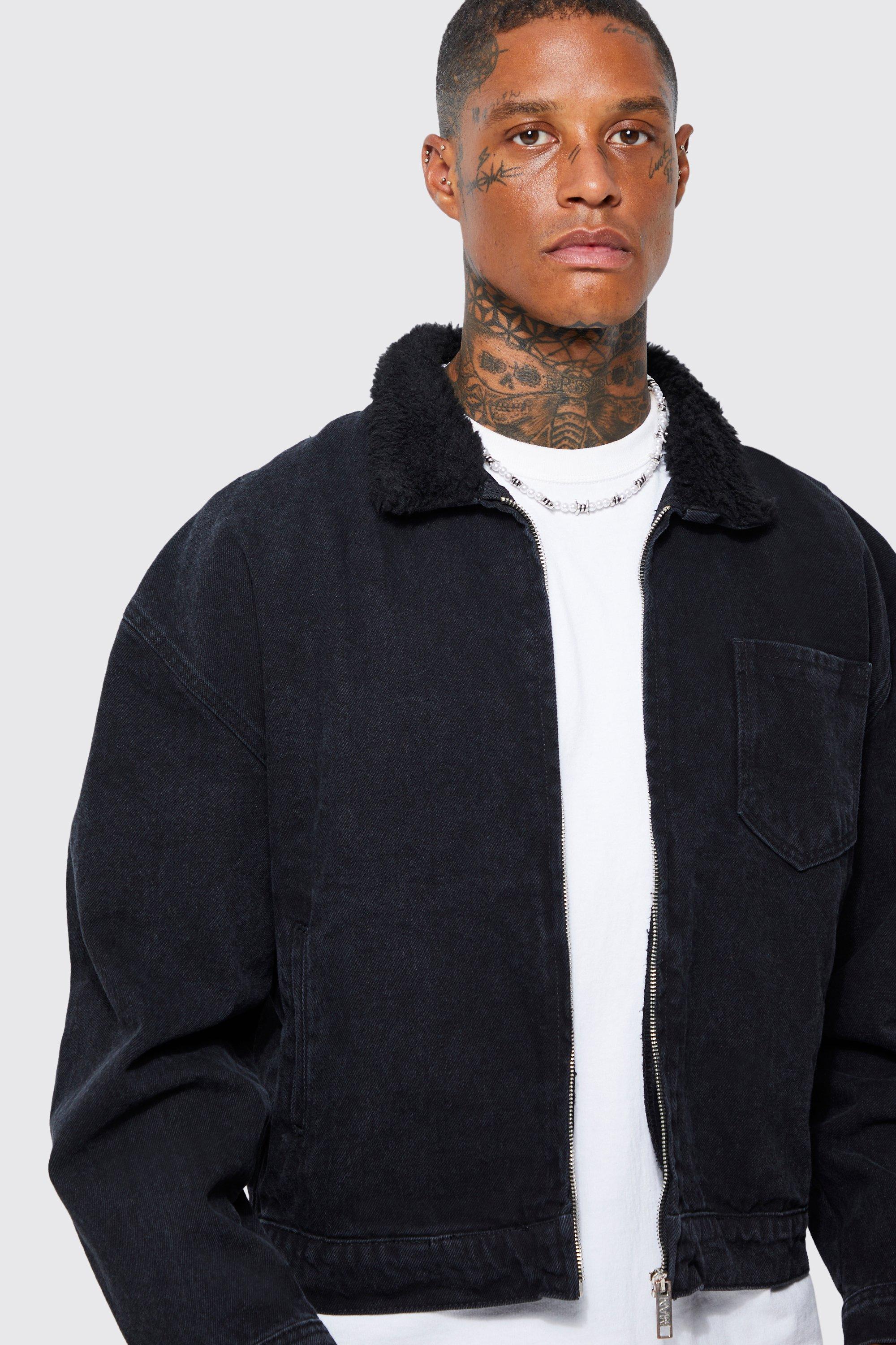 Black denim jacket with zippers sale